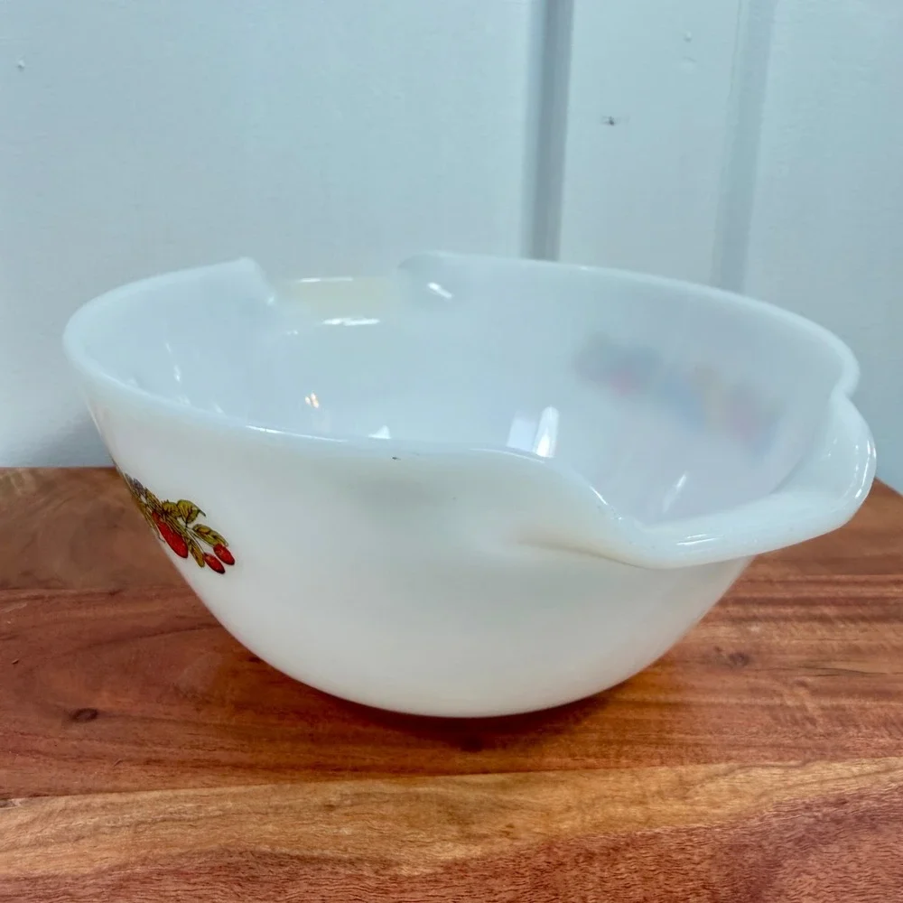 Vintage Fire-King Summerfield Fruit Milk Glass Mixing Bowl Anchor Hocking 1.5 Qt